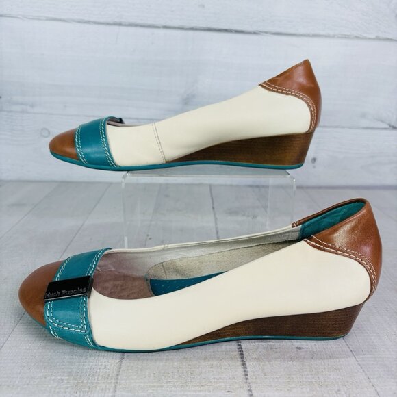 Hush Puppies CANDID Multicolored Leather Slip On Low Wedge Heel Shoes Sz 7.5 W - Picture 4 of 16